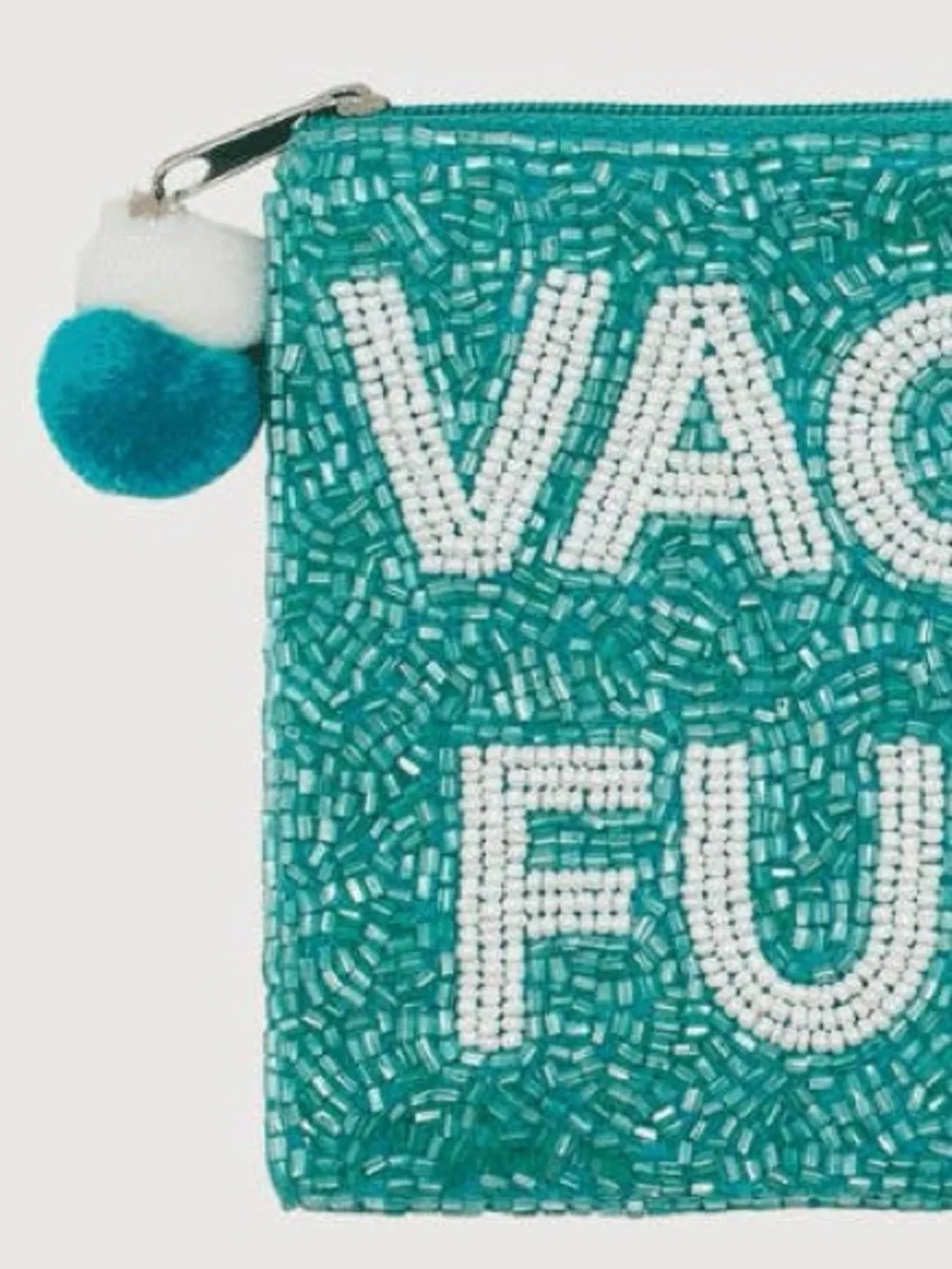 Nu Shuz Key West Hand-Beaded 'Vacay Fund' Turquoise Clutch Coin Pouch Purse